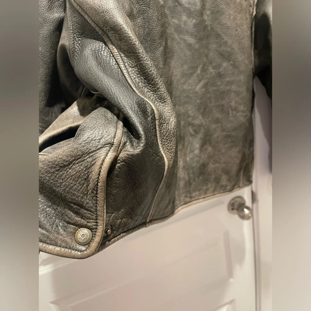 Couture by J park distressed leather zip up unisex oversized jacket Sz M men